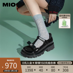MIO米奥2024年春季圆头中跟玛丽珍鞋T字袢带复古厚底单鞋女鞋