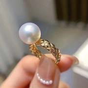 diy珍珠配件s925纯银戒指，空托k金版指环，银饰托女配7-10mm圆珠