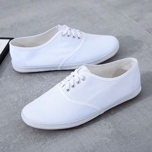 白色球鞋帆布鞋小白，鞋体操鞋网球鞋，男武术训练运动会鞋子