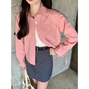 3.6 粉色衬衫外套抽绳设计感长袖衬衣小个子韩系别致短款上衣