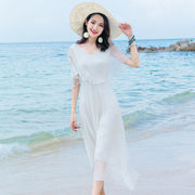 白色真丝连衣裙女夏季长款高档桑，蚕丝裙子斗篷，沙滩裙仙女长裙超仙