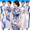 青花瓷旗袍演出服新中式改良连衣裙中年，女妈妈年轻气质夏装中国风