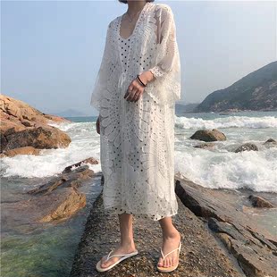 防晒衣夏季女装中长衫款上版沙滩蕾丝韩海边度假空调DMI开薄