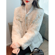 羊羔毛外套女冬季2023年韩版宽松时尚休闲加厚皮毛.一体上衣
