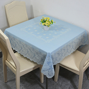 pvc防水防油免洗餐桌布正方形家用小清新蓝色，简约塑料台布茶几布