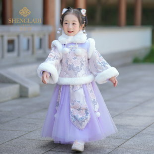 汉服女童冬季加厚拜年服儿童中国风唐装马面裙套装宝宝周岁周岁装
