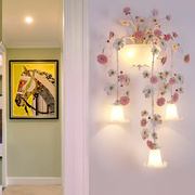 定制田园风格花草灯壁灯创意艺术客厅卧室过道楼梯手工铁艺玫瑰花