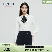 商场同款PRICH春款翻领洋气蝴蝶结衬衫长袖上衣女