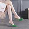 包头蝴蝶结半拖鞋2022年春夏季新绿色(新绿色)时尚，细跟尖头高跟拖凉拖外穿