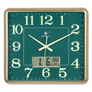 电子钟带日历温度夜光方形简约挂钟，卧室静音扫秒钟表壁挂石英钟表