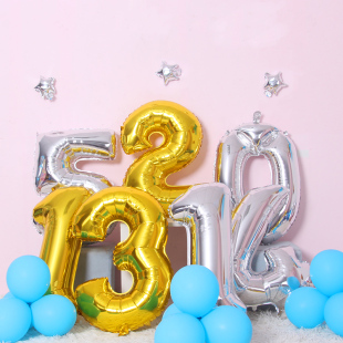 金色银色大号铝膜气球年龄周岁数字0-9宝宝儿童生日派对装饰布置