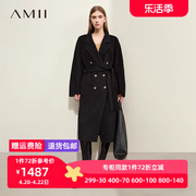 amii2023冬通勤翻驳领双排扣配腰带，羊毛羊绒双面呢女毛呢大衣