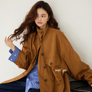 薇语大码女装工装棉服短外套女2024秋冬新款长袖口袋宽松风衣上衣