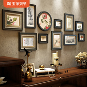 新中式照片墙禅意实木，相框墙组合中国风客厅沙发背景墙装饰画玄关
