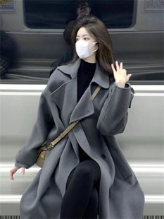 灰色呢子大衣女2023年秋冬季赫本风毛呢外套，高级感小个子韩系