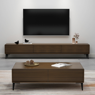 宜家极简全实木电视柜客厅家用胡桃色，小户型茶几组合简约现代电视