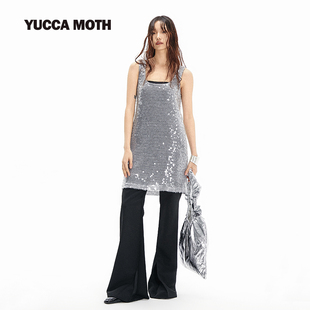 yuccamoth波光亮片背心裙女24夏重工(夏重工)银白透明珠，片高级感连衣裙