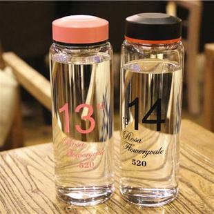 1314情侣水杯一对创意玻璃杯男女学生个性清新简约韩版随行水瓶子