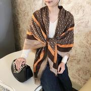 丝巾2023韩版印花经典，巴巴格拼接围巾，装饰防晒长款披肩