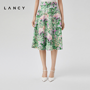 LANCY/朗姿夏季高腰真丝印花A字半身裙女优雅气质度假风裙子