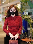 红色蕾丝衬衫女长袖秋冬2023新中式国风改良旗袍盘扣打底上衣