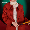 XDAER/香妲儿红色呢料大衣中款中式元素外套呢子纯色女士大衣羊毛