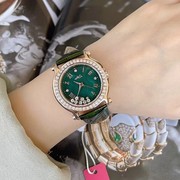 时尚镶钻绿色皮带手表，复古女士表皮表带，气质韩版石英真皮国产腕表