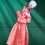 泡泡袖儿童女蒙o古族长袍，服饰复古传统民族风，连衣x公主裙节日