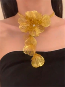 zoozmomo新中式金色花朵项链女欧美夸张金属感高级设计流苏锁骨链