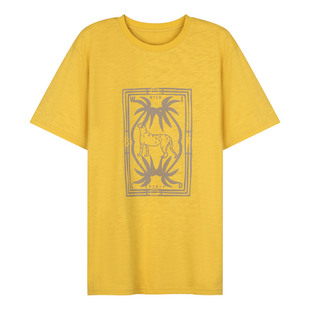 OTG男装竹节纱椰子树和豹子印花圆领短袖T恤