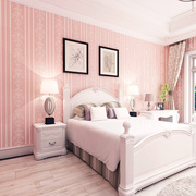 浅粉色3D欧式竖条纹墙纸 卧室客厅宾馆美容店 现代简约深蓝色壁纸