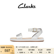 Clarks其乐女士夏季大方简约露趾一字带平底凉鞋优雅舒适女凉鞋