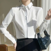 高货春夏季女士白色长袖衬衫翻领时髦洋气款职业装修身显瘦上