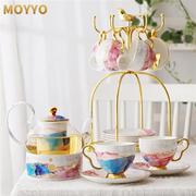 moyyo英式陶瓷玻璃花茶杯套装下午茶茶具茶壶带过滤蜡烛加热家用