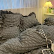 韩式摩卡奶芙泡泡纱水洗棉四件套花边床单被套1.5m床上用品三件套