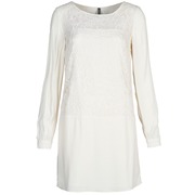 nafnaf女服装秋冬连衣裙，白色xhnr121decru长袖，短裙拉链纯色圆领