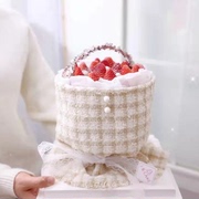网红小香风布艺花束蛋糕装饰小香风蛋糕围边轻奢格纹布艺包装材料