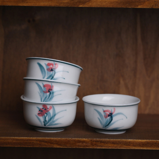 老瓷器高温白瓷纯手工，绘制小功夫茶杯，老式陶瓷小杯品茗茶具