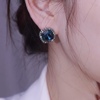 s925银针蓝色水晶镶钻耳环韩国东大门时尚个性耳饰简约气质耳钉