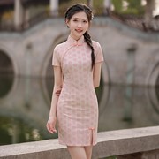 短款旗袍少女甜美小清新连衣裙夏季年轻款日常气质优雅修身新中式