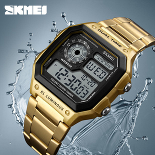 SKMEI/时刻美 方形韩版数字夜光防水运动多功能电子男女同款手表