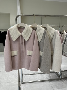 双面羊绒大衣女短款2023年秋冬韩版宽松毛线，领小个子羊毛外套