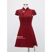 秋季红色立领拉链包肩短款复古气质旗袍连衣裙品牌高级感潮流