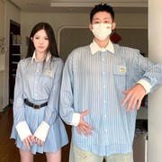 小众设计感情侣装秋季韩版长袖衬衫男女，两件套法式一裙一衣ins潮