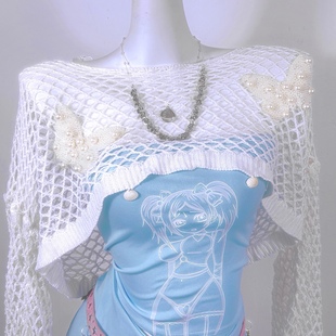tdh原创涩谷日系y2k甜美可爱二次元，动漫两件套装蓝色显白抹胸短裙