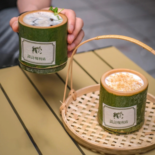 商用奶茶竹筒杯天然竹子竹制，冰淇淋甜品竹杯咖啡杯茶杯竹杯子