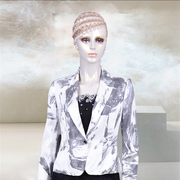 香港名师路秋冬装时尚银白色蛇纹OL职业长袖西装修身外套上衣
