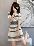 彩色条纹针织裙女春法式短袖连衣裙Women striped knitted dress