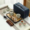 米黄汝窑旅行功夫茶具套装家用户外陶瓷茶壶，盖碗茶杯茶盘便携式包