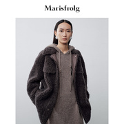 艺术时装大衣，玛丝菲尔秋冬颗粒绒羊毛，复古环保皮草